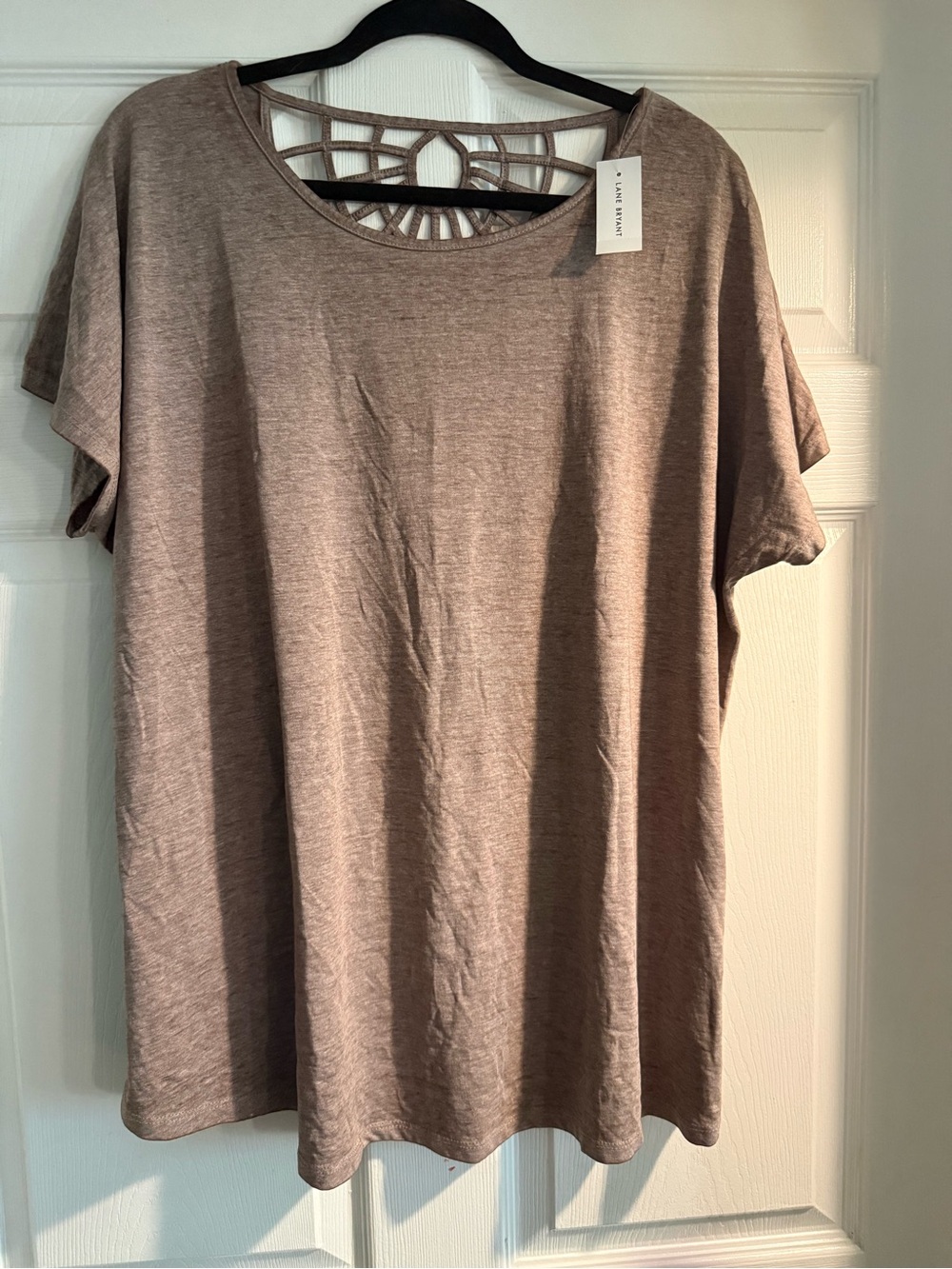 Taupe Short Sleeve Top with Lattice Back